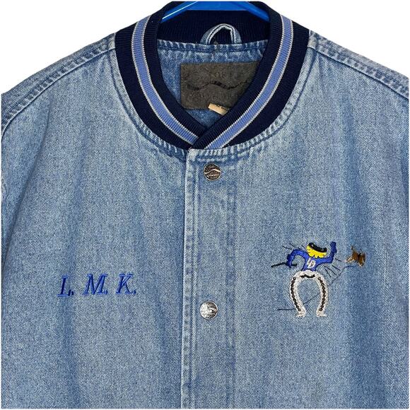 Vintage Port Authority Denim Varsity Jacket Las Damas Embroidered Western Small - Picture 6 of 9